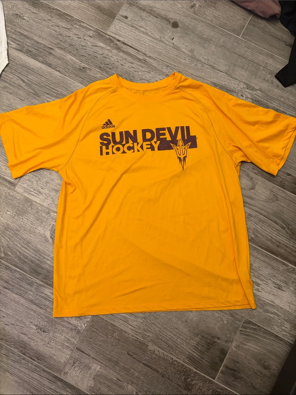 adidas Sun Devil Hockey Short Sleeve Tee in Gold with Maroon Logo